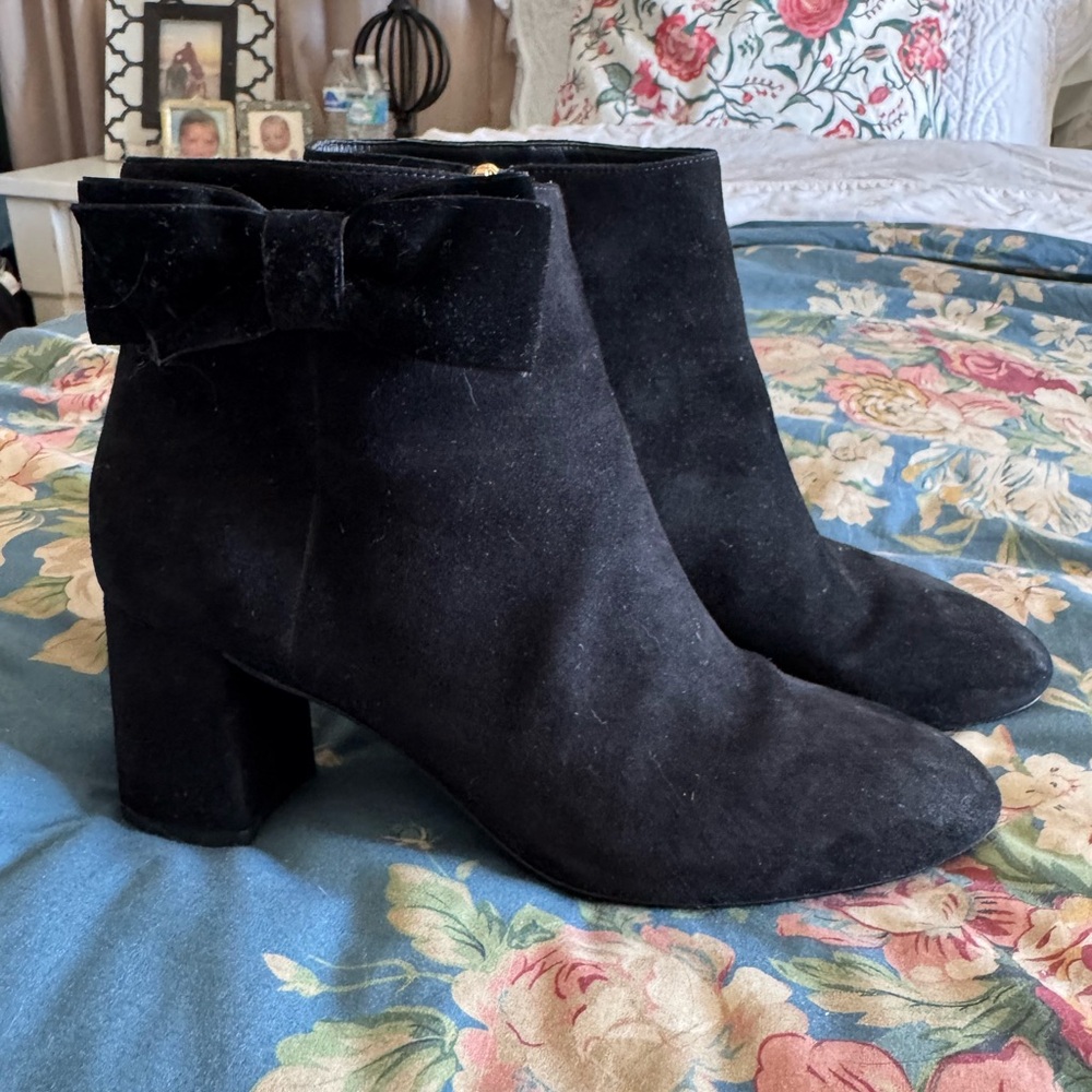 Kate Spade Black Suede Ankle Boots with Bow
